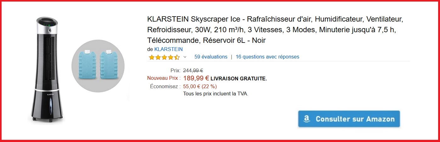 Rafrachisseur d'air Humidificateur Ventilateur KLARSTEIN Skyscraper Ice